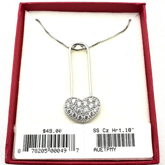 Sterling Silver CZ Heart Pendant 18 Inch Necklace New in Box Gift For Her - Picture 1 of 4